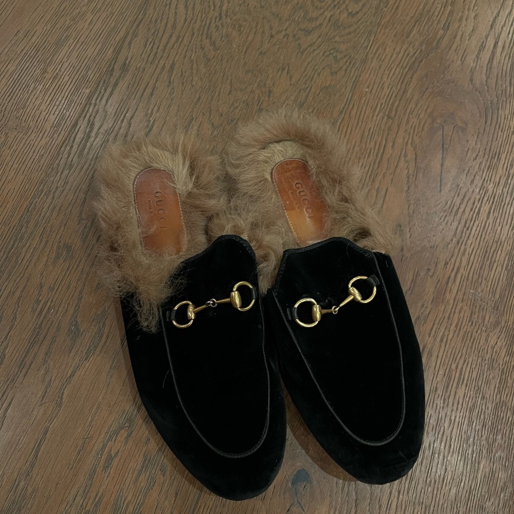 Gucci Princetown horsebit-detailed shearling-lined leather slippers